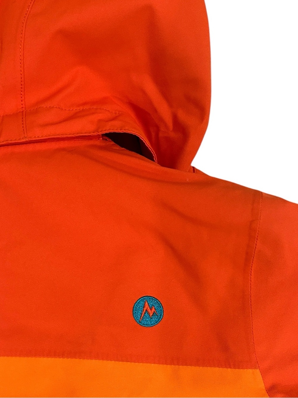 Marmot Orange & Teal Colorblock Hooded zip up ski Jacket kids medium - Picture 7 of 14